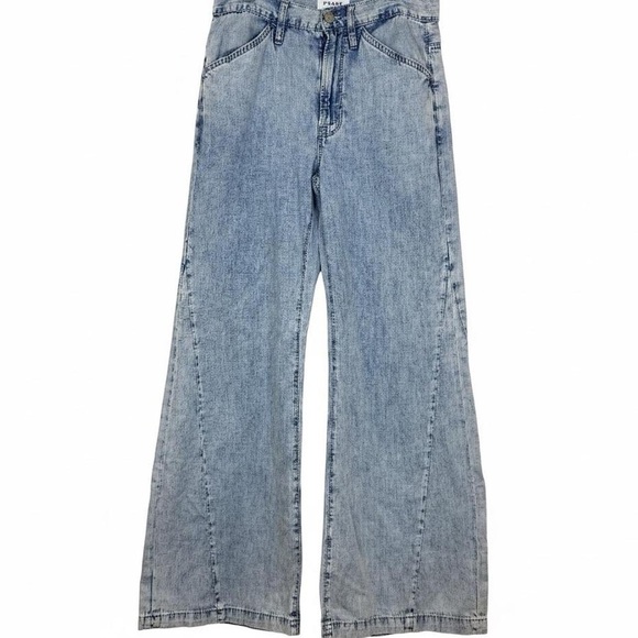 FRAME Le Baggy Palazzo Jeans Women Size 25 Light Blue Cotton Linen Wide Leg - Picture 2 of 11